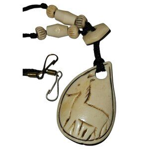 Vintage Necklace Carved Pendant‎ Primitive Horse Design 14"